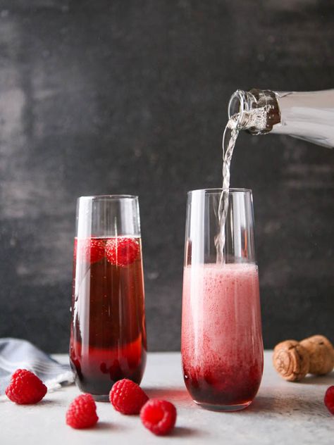 Kir Royale Recipe, Rose Cocktails, Rosé Cocktail, Kir Royale, Rose Cocktail, Raspberry Rose, Raspberry Liqueur, Pink Cocktails, Pink Foods