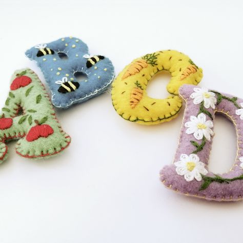 Felt Alphabet Embroidery Kit - Featherstitch House Felt Alphabet Letters Pattern, Felt Letter Embroidery, Embroidered Felt Letters, Felt Letter Ornaments, Felt Letters Diy, Name Embroidery Ideas, Felt Name Garland, Diy Felt Garland, Felt Alphabet