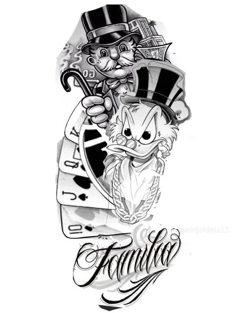 Chest Tattoo Wings, Cholo Tattoo, Whole Tattoo, Pine Tattoo, Cartoon Tattoo Ideas, Hipster Drawings, Tattoo Lettering Design, Character Tattoos, Cartoon Tattoo