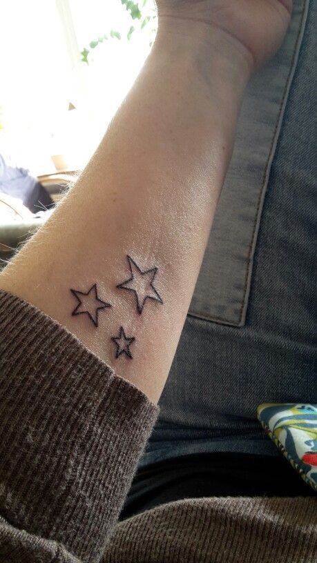 Star Tattoos Arm, Stars Tattoo Arm, Three Star Tattoo, Star Arm Tattoo, Star Tattoo Arm, Three Stars Tattoo, Child Tattoo, Forarm Tattoos, Star Tattoo Designs