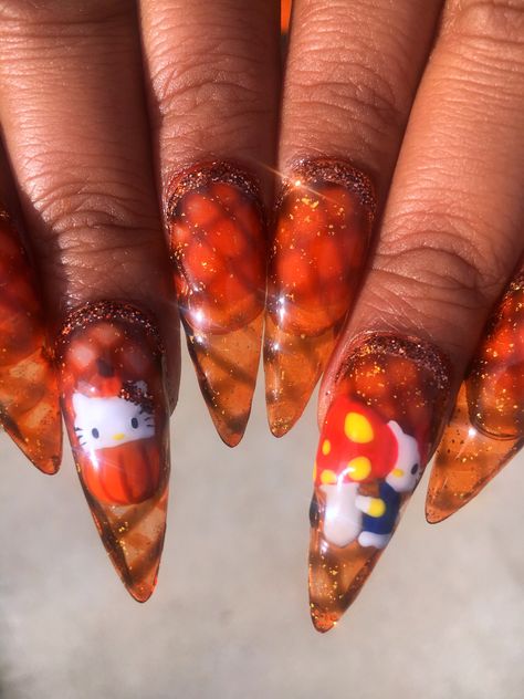 hello kitty nails Hello Kitty Nails Long, Acrylic Nails Stiletto, Kitty Nails, Stiletto Nail Art, Long Stiletto, Nails Stiletto, October Nails, Japanese Nail Art, Stiletto Nails Designs