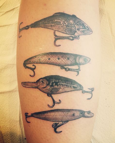 Fishing lure tattoo #fishing #lures Lure Tattoo, Tyler Tattoo, Fishing Lure Tattoo, Tattoo Fishing, Small Fish Tattoos, Fishing Tattoos, Fishing Tattoo, Custom Fishing Rods, Diy Fishing Lures