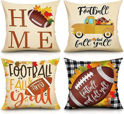 4 Pcs Fall Football Pillow Covers Cotton Linen Throw Cushion Cover 18" x 18" Farmhouse Autumn Football Decor Pillowcases with Words Football Pillow Cover Football Decorations for Home (Football Style) Autumn Football, Football Pillow, Football Pillows, Football Decor, Fall Throw Pillows, Fall Football, Football Decorations, Football Themes, Printed Pillowcases