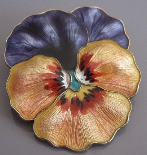 Guilloche Enamel Pansy Brooch Guilloche Enamel, Gourds Crafts, Antique Signs, Peonies Garden, Pansies Flowers, Art Nouveau Jewelry, Clay Flowers, Enamels, Ceramic Flowers