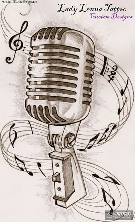 Old Microphone, Microphone Tattoo, Music Tattoo Sleeves, Music Notes Tattoo, Idea Tattoo, Music Tattoo Designs, Note Tattoo, Music Drawings, Sketch Tattoo Design