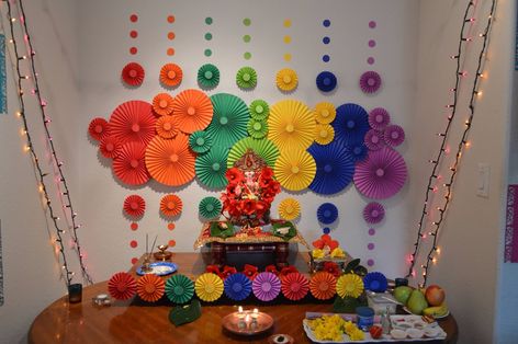 Ideas To Get Your Kids Involved This Ganesh Chaturthi Chaturthi Decoration, Ganpati Decor, Mandir Decoration, Ganesh Chaturthi Decoration, Ganpati Decoration At Home, Janmashtami Decoration, Ganapati Decoration, Diwali Decorations At Home, Decoration For Ganpati