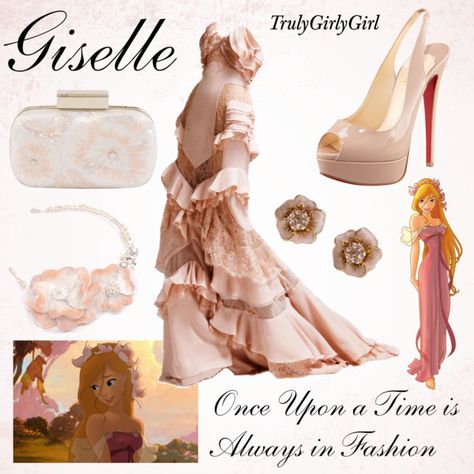 Giselle from Enchanted, who thought she knew what true love was until she was sent to the real world.   Disney Style Collection by Chloe Lauren White   My Disne... Disney Prom Dresses, Disney Prom, Disney Character Outfits, Disney Dress Up, Disney Themed Outfits, Everyday Cosplay, Disney Inspired Fashion, Disney Couture, Prom Theme