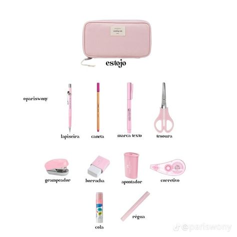 School Backpack Essentials, Girl School Supplies, Pink Academia, Pretty School Supplies, School Bag Essentials, Backpack Essentials, School Kit, Inside My Bag, Purse Essentials