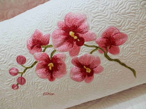 Orchid Embroidery Pattern, Orchid Embroidery Design, Orchid Flower Embroidery, Office Embroidery, Orchid Embroidery, Orchids Painting, Sulaman Pita, Embroidery Ornaments, Chinese Embroidery