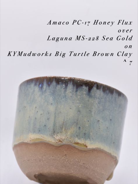 Glaze Combination with Amaco PC 17 Honey x Laguna MS-228 Sea Gold on KYMudworks Big Turtle Brown Clay Fire up to ^7 Laguna Glaze, Laguna Clay, Big Turtle, Clay Glaze, Pottery Inspo, Organic Ceramics, Brown Clay, Schmuck Diy, Glazes For Pottery