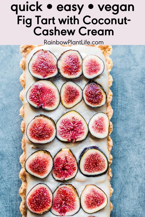 This Vegan Fig Tart is made with a coconut-cashew cream filling that is rich and creamy, lending a delightful textural contrast to the crunchy crust made with cornmeal and the juicy figs. This vegan and gluten-free tart is a must-make during fig season! Vegan Fig Recipes, Healthy Era, Fig Season, Fig Tart, Fig Cake, Vegan Instant Pot Recipes, Healthy Vegan Desserts, Cream Filling, Cashew Cream