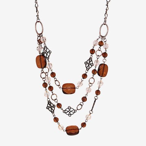 1928 Copper-Tone 18 Inch Figaro Beaded Necklace, Color: Brown - JCPenney Lampwork Bead Jewelry, Diy Jewelry Projects, Beaded Necklace Diy, S Jewelry, Cameo Jewelry, Layer Necklace, Wire Work Jewelry, Earring Tutorial, Work Jewelry