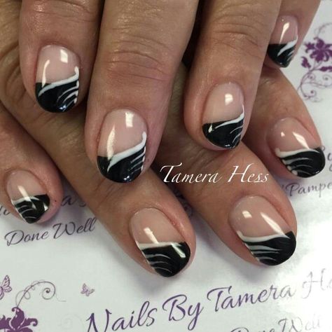 White Oval Nails, Oval Nail Designs, Nail Designs Almond, Oval Acrylic Nails, Classic Nail Art, Oval Nail, Black And White Nail, Oval Nails Designs, Black And White Nail Art