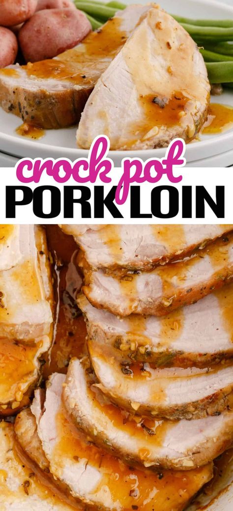 This perfectly moist Crock Pot Pork Loin is seared with a delicious dry rub and slow cooked in the most amazing sauce ever! Pork Lion Recipes, Crock Pot Pork Loin, Boneless Pork Loin Recipes, Pork Loin Crock Pot Recipes, Pork Crockpot, Slow Cooker Pork Loin, Crockpot Pork Loin, Crockpot Pork Tenderloin, Crock Pot Pork