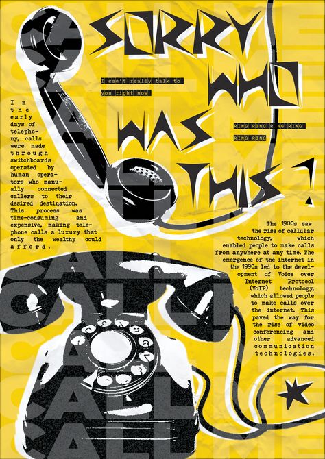 #graphicdesign #poster #typography #illustrator #photoshop #adobe #behance #itsnicethat #punk #yellow #telephone Newspaper Graphic Design Poster, Retro Phone Illustration, Typography Event Poster, Punk Poster Design, Canva Typography, Yellow Telephone, Yellow Graphic Design, Punk Typography, Yellow Posters