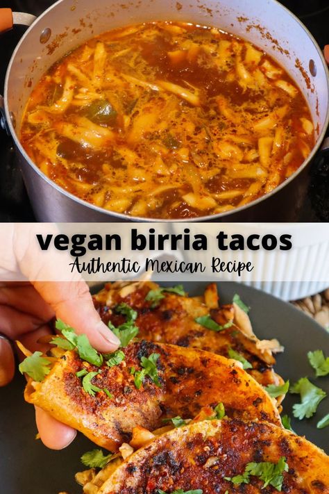 These cheesy vegan birria tacos are a combination of a quesadilla and saucy taco all in one. The best part is you get to dip it in a savory and comforting broth! This is the ultimate vegan mexican comfort food. Make it for a family party, dinner night or Cinco De Mayo. #plantbased #vegan Birria Sauce, Vegan Birria Tacos, Cheap Vegan Meal Plan, Quesabirria Tacos, Cheesy Quesadilla, Tacos Vegan, Mexican Comfort Food, Cheap Vegan Meals, Healthy Vegan Dinner Recipes