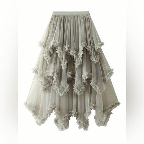 Solid Elastic Waist Skirt, Casual Layered Ruffle Hem Tulle Long Skirt One Size: Waist 23.6” - 43.3” Length 33.5” Boutique Brand !!*Please Note*!! *This Is A Pre-Order Item And Requires A Longer Than Usual Shipping Time. Please Allow 7-14 Business Days Before Shipping.* Please Consider This Time Frame Before Placing Your Order. Thank You For Your Patience And Understanding, As This Helps Us Manage Our Inventory Levels And Creates Less Waste. Once Your Ordered Is Placed We Will Notify You Of An Ex Festival Mode, Fishnet Dress, Tulle Midi Skirt, Dress Cake, Gauze Dress, Costume Intero, Empire Dress, Mesh Skirt, Mid Length Skirts