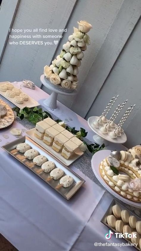 Sweet Treat Table Ideas Birthday, Easy Dessert Table Ideas Simple, Sweet 16 Buffet Food Ideas, Bridal Shower Dessert Table Ideas Sweets, Easy Diy Dessert Table Treats, Prom Dessert Table Ideas, Party Desserts Table Ideas, White Dessert Table Ideas, Desert Bar Ideas