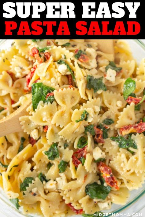 Sundried Tomato Pasta Salad, Pasta Tiktok, Salad Feta, Salad With Spinach, Summer Side Dishes Recipes, Pasta Salad With Spinach, Bowtie Pasta Salad, Pasta Tomato, Feta Pasta Salad