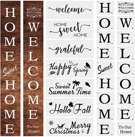 Amazon.com : 25PCS Reusable Template for Painting Wood, Large Welcome and Sweet Home Stencils Seasonal Stencils Farmhouse Stencils for Signs, Walls & Home Decorations : Arts, Crafts & Sewing Farmhouse Stencils, Welcome Stencil, Stencils For Wood Signs, Front Porch Signs, Porch Welcome Sign, Welcome Letters, Painting Wood, Sign Stencils, Stencil Pattern