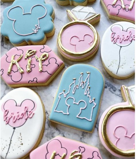 Disney Bridal Shower Cookies, Disney World Cookies Decorated, Disney Wedding Cookies, Disney Engagement Party, Disney Decorated Cookies, Disney Birthday Cookies, Disney Cookies Decorated, Gingham Cookies, Disney Sugar Cookies