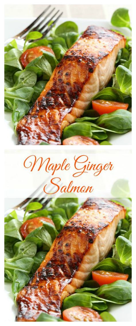 Maple Ginger Salmon recipe. Here’s a North American twist on an Asian classic. Maple syrup has fewer calories than the same amount of honey and contains the minerals manganese and zinc. The Flying Couponer | Family. Travel. Saving Money. Honey Ginger Salmon, Lambs Lettuce, Best Grilled Salmon, Maple Mustard Salmon, Maple Syrup Salmon, Asian Salmon Recipes, Maple Salmon, Ginger Salmon, Honey Mustard Salmon