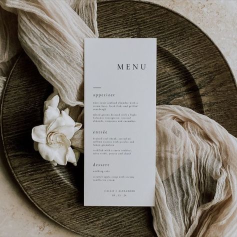 This minimalist wedding menu template has a simple design, perfect for any wedding! Use this template to edit the fonts, font colour, and background colour to match your event needs.
🤍 DEMO LINK:
https://templett.com/design/v2/demo/Lucy96/16986764
🤍 INSTANT DOWNLOAD:
- Access your template after your purchase.
- 100% editable: edit in your browser using TEMPLETT
- No need to download any software
🤍 WHAT'S INCLUDED:
Wedding Menu
- 4x9 inches
-PDF Instructions Guide Wedding Table Menus, Wedding Dinner Menu, Printable Menu, Wedding Menu Template, Wedding Place Settings, Wedding Menu Cards, Menu Card, Contemporary Wedding, Retro Wedding