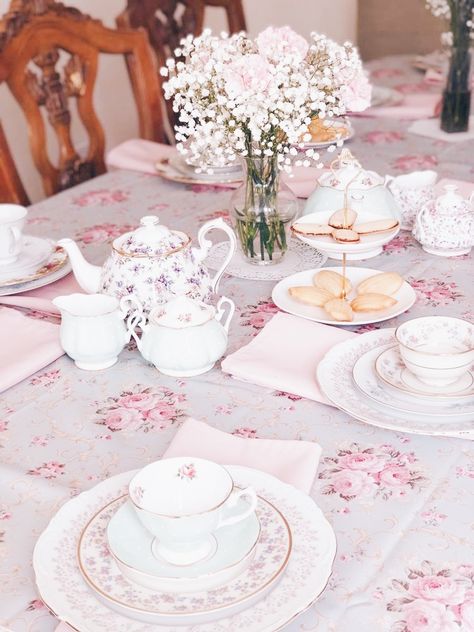 Tablescapes 2023, Friend Events, Dreamy Picnic, Tea Party Tablescape, Tea Story, Tea Time Table, Pink China, Party Tablescapes, Baby Shower Tea