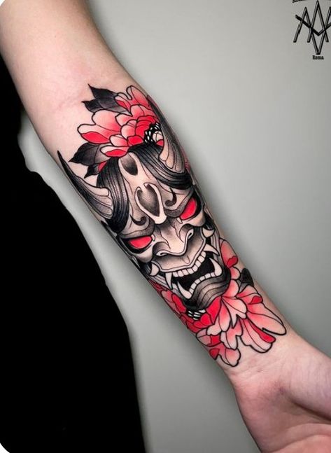 Mascara Hannya, Oni Maske, Japanese Mask Tattoo, Oni Mask Tattoo, Oni Tattoo, Spiderman Tattoo, Hannya Mask Tattoo, Hannya Mask, Bamboo Tattoo