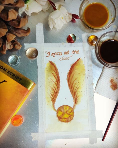 Painting golden snitch with just coffee Paint With Coffee, Harry Potter Golden Snitch, Boiled Water, Golden Snitch, Coffee Painting, Coffee Powder, First Coffee, Instant Coffee, Light Shade