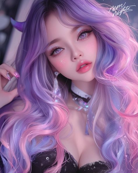 Lovely lavender 💖 #huely2024 @nickocreates.ai Hot Girly Vibes, Purple Hair Character, Fete Emo, Moon Goddess Art, Girl Animation, Anime Purple Hair, Flurry Heart, Mimi Love, Dark Purple Hair