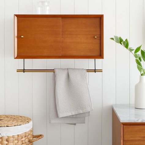 Bathroom Furniture & Storage | West Elm Narrow Storage Cabinet, Entryway Cabinet, Mid Century Bathroom, Double Bathroom Vanity, Bathroom Storage Cabinet, Bathroom Hardware, Single Bathroom Vanity, Mid Century Furniture, Wood Cabinets