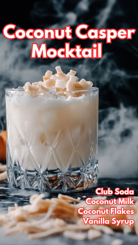 Coconut Casper Mocktail Coconut Cream Mocktail Recipe, Coconut Drinks Nonalcoholic, Coconut Mocktail, Coconut Milk Drink, Cocktail Cards, Easy Mocktails, Alcohol Free Drinks, Coconut Drinks, Best Cocktail Recipes