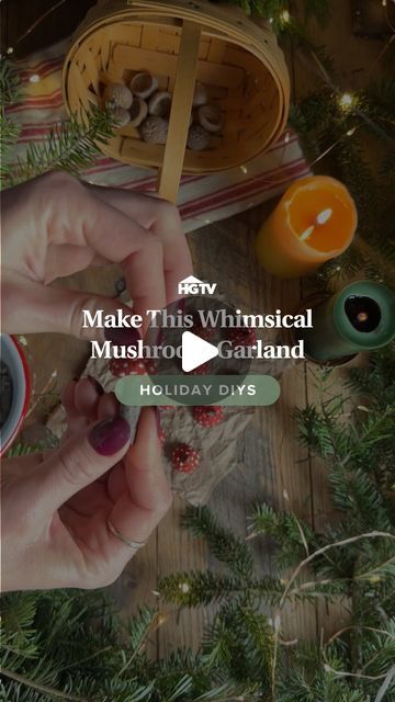 HGTV Home on Instagram: "Add a whimsical touch to your holiday decor with this DIY mushroom cap garland! 🍄✨ Perfect for creating a cozy, woodland vibe. 🌲

#hgtvhowto" Mushroom Garland Diy, Diy Mushroom Garland, Mushroom Garland, Diy Mushroom, Instagram Add, Garland Diy, Stuffed Mushroom Caps, Deck The Halls, Stuffed Mushrooms