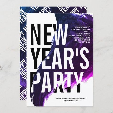 Purple, white watercolor New Year's Eve party #newyearsparty #watercolor #artistic #modern #happynewyear #zgroupon #black #purple #2020 White New Years Eve Party, New Years Eve Invitations, New Year's Party, New Year's Eve Party, White Watercolor, Watercolor Brush, Purple Watercolor, Modern Invitation, Personalized Decor