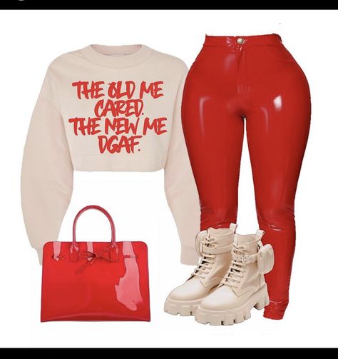 Show Stopping Outfits, All Red Birthday Outfit, Cute Swag Outfits For Women, Tan And Red Outfits, Plus Size Fair Outfit Ideas, Red And White Outfit Black Women, Club Fall Outfits, October Birthday Outfit Women, Lunch Date Outfit Ideas Casual