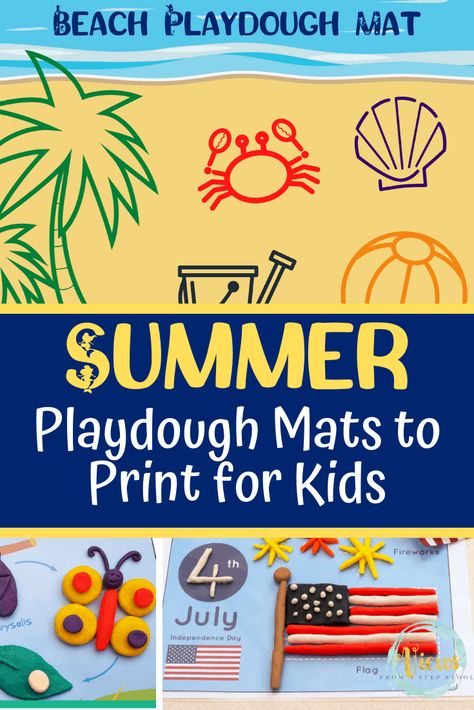 Summer Playdough Mats for Kids Butterfly Playdough, Summer Playdough Mats, Bubble Wrap Crafts, Beach Bingo, Homemade Finger Paint, Backyard Games Kids, Road Trip Journal, Water Play For Kids, Trip Journal