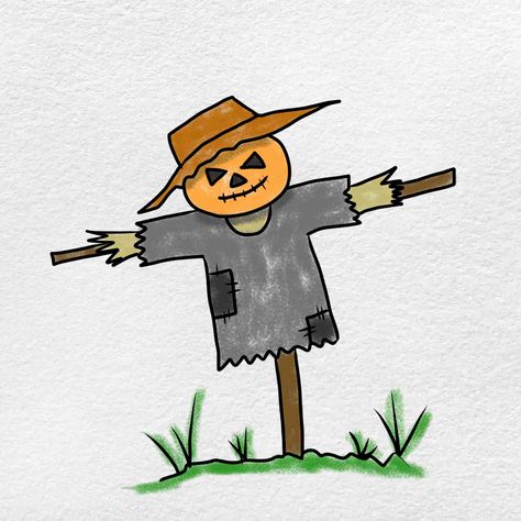 directed drawings scarecrow - Google Search Scarecrow Drawing Easy, Scary Halloween Drawings, Scarecrow Drawing, Easy Halloween Drawings, Scary Scarecrow, Material Ideas, Scary Drawings, Kids Animals, Drawings Ideas