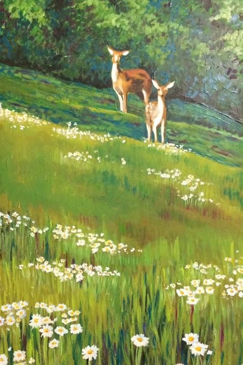 Animal Paintings Acrylic, Deer Painting, Gouache Art, Landscape Art Painting, Painting Wallpaper, Painting Art Projects, Nature Paintings, Gouache Painting, Canvas Art Painting