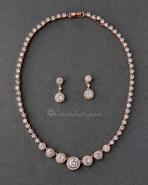 Halo Circles CZ Bridal Necklace and Earrings - Cassandra Lynne Brides Jewelry Ideas Necklace, Gold Quinceanera, Riviera Necklace, Polyvore Items, Aesthetic Necklace, Pretty Jewelry Necklaces, Bracelet Tennis, Diamond Necklace Designs, Trending Necklaces