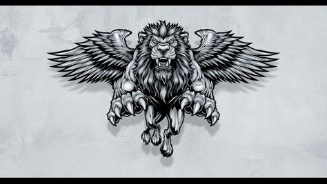 Lion With Wings Tattoo, Winged Lion Tattoo, Wings Tattoo Meaning, Lion Chest Tattoo, Lion With Wings, Lion Tattoo Meaning, Winged Lion, Mens Lion Tattoo, Wing Tattoo Designs