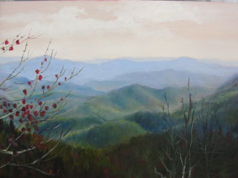 “Blue Ridge, Parkway Series” by Janet Wimmer portrays the effects of aerial… Atmospheric Perspective, Aerial Perspective, Perspective Photography, Daily Painters, Cuadros Star Wars, Perspective Art, Perspective Drawing, Step By Step Painting, Mountain Paintings