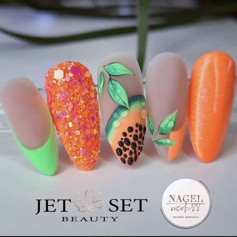 Beach Nails Designs, Summer Beach Nails, Fruit Nail Designs, Fruit Nail Art, 2023 Nails, Funky Nail Art, Tropical Nails, Gel Nail Art Designs, Sweater Nails