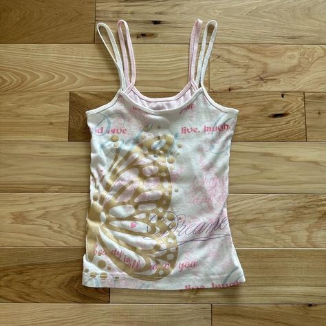 Vintage early 2000s Zoey and Beth double layered... - Depop Butterfly Quotes, Butterfly Top, Early 2000s, Double Layer, Fashion Inspo, Beaded Necklace, Hairstyles, Tank Top, Hair Styles