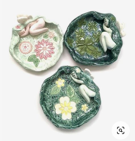 Clay Sculpture Ideas For Beginners Ceramic Art, Fairy Ceramics, Trinket Dish Ideas, Fairy Pottery, Cute Clay Sculptures, Diy Trinket Dish, Diy Clay Art, Fairy Diy Crafts, Fairy Clay