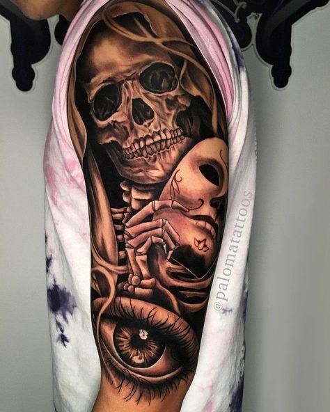 Candy Skull Tattoo For Men, Day Of Dead Tattoo, Candy Skull Tattoo, Hand Tattoo Designs, Catrina Tattoo, Skull Girl Tattoo, Skull Sleeve Tattoos, Realistic Tattoo Sleeve, Skull Sleeve