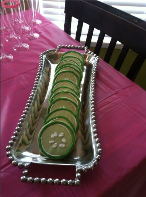 cucumber sugar cookies. Spa party.  Kathy's Day Spa Party"! Skincare, facials masks and make-up techniques!! Booking within the Southern NJ area or start your own Spa Party business, ask me how? www.beautipage.com/KathysDaySpa www.facebook.com/KathysDaySpa Spa And Makeup Birthday Party, Teen Spa Party 13th Birthday, 50th Birthday Spa Day, Spa Makeup Birthday Party, Spa Party Foods, Spa Tacular Birthday, Makeover Party, Cucumber For Face, Spa Day Party