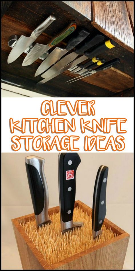 Knife Holders For Kitchen, Sharp Knife Storage, Diy Under Cabinet Knife Storage, Kitchen Knives Storage Ideas, Kitchen Knife Holder Ideas, How To Store Knives, Creative Knife Storage, Store Knives In Kitchen, Knife Storage Diy