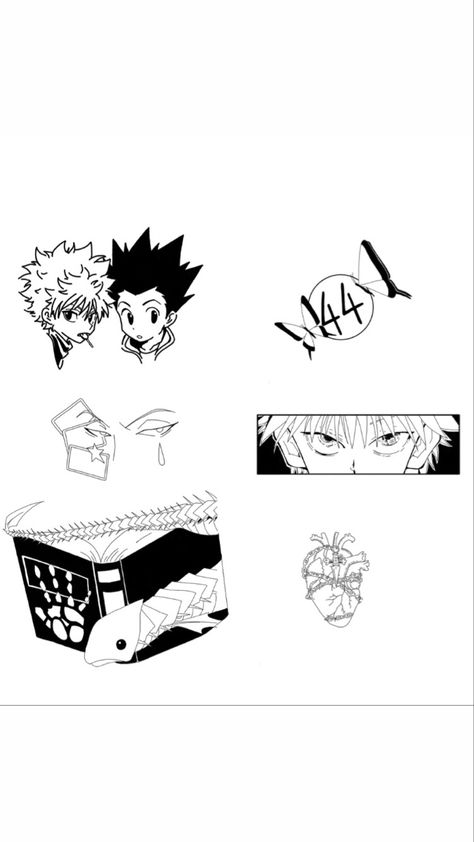 Hxh Minimalist Tattoo, Hunter X Hunter Black And White, Killua Tattoo Design, Mini Anime Tattoos, Minimalistic Anime Tattoo, Hunter Hunter Tattoo, Tattoo Hunter X Hunter, Hxh Tattoo Ideas, Simple Anime Tattoos