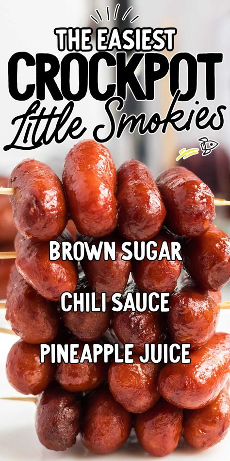 Deliciously saucy, these crockpot Little Smokies recipe is simple to prepare and make an excellent appetizer. Crock Pot Smokies Recipe, Sweet And Sour Smokies, Meatball And Lil Smokies Crock Pot, Weiners In Crockpot, Breakfast Lil Smokies Recipes, Lil Smokies Dipping Sauce, Smokies Recipe Appetizers, Crockpot Horderves Appetizers, Bbq Wieners Crockpot Lil Smokies